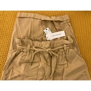 Topshop Women's Paperbag Waist Drawstring Cuffed Pants Size 4/US Khaki / Tan NWT
